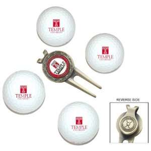  Temple Owls 4 Golf Ball Divot Tool/Ball Marker Gift Set 