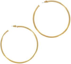 Large Gold Tone Thick Hoops Pierced Earrings 3 1/2  