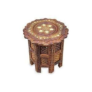 Wood and brass end table, Peeping Blooms  Home & Kitchen