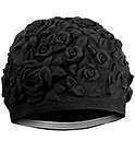 Black Floral Embossed Flowers Vintage Style Latex Rubber Swim Cap NEW 