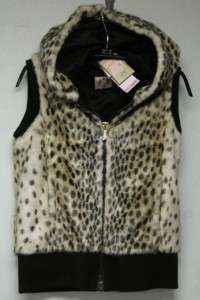 JUICY COUTURE GIRLS LEOPARD FAUX FUR HOODED VEST ~ GIRLS SIZE 10 ~ NWT 