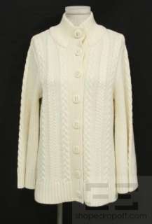 Magaschoni Cream Cable Knit Wool Button Front Cardigan Size Medium 