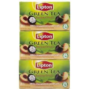 Lipton Green Tea Bags, Superfruit, White Mangosteen & Peach, 20 ct, 3 
