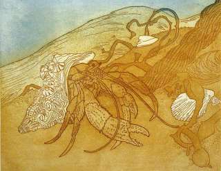 Nancy Leslie Hermit Crab HAND SIGNED FINE ART etching sea creatures 
