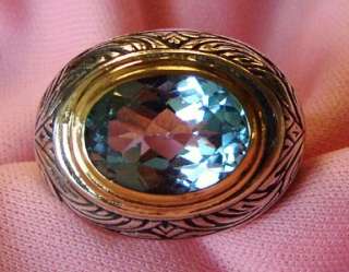 STELING SILVER & 14K YELLOW GOLD BLUE TOPAZ RING SIZE 7  