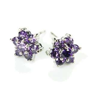  CZ Clump Earrings, Amethyst Colored CZs, Post Jewelry