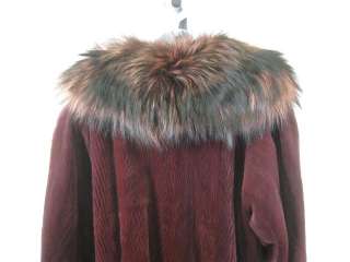 SIMES GIGOS Burgundy Sheared Mink Fox Fur Coat Jacket L  