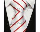 New White & Red Thin Striped Luxury Silk Tie Set 1131  