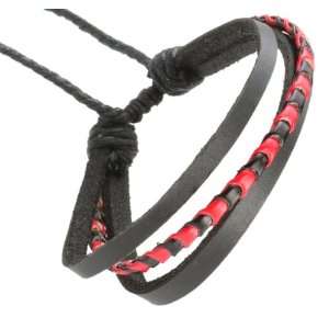  Unique Coal Black & Red Male Genuine Leather Bracelet 