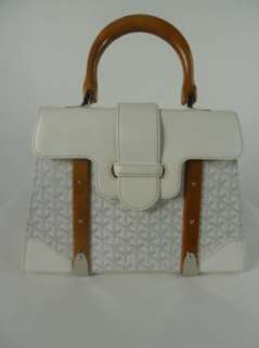 Goyard Saigon Blanc MM White Wood Handles Handbag Purse  