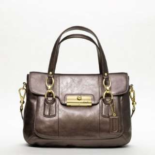 COACH $428 Kristin Metallic Leather Flap Satchel Bag 18818 BRONZE 