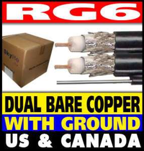 500FT RG6 DUAL COAX CABLE SOLID COPPER W/GROUND BLACK  