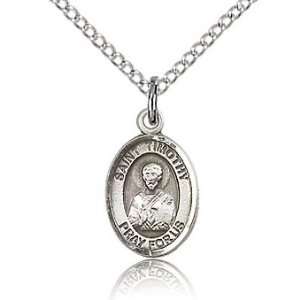    Sterling Silver 1/2in St Timothy Charm & 18in Chain Jewelry
