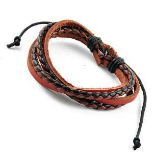   Bracelet with Black and Brown Braided Conjoined and Wrapped Straps
