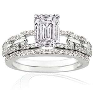  1.25 Ct Emerald Cut Diamond Wedding Rings Pave Set VVS1 