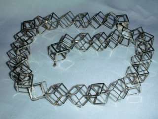 STUNNING RARE MODERNIST OPEN STERLING CUBE NECKLACE  SGD  