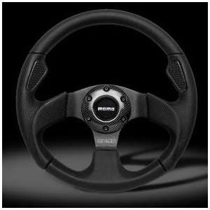 Momo Jet Black Leather Leather Steering Wheel: Automotive