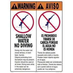  Sign Warning Shallow Water No Diving Eng/Sp 6603Wa1824Z 