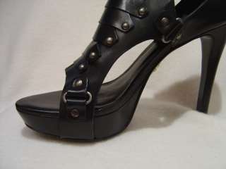 Pour La Victoire Black Strappy Grommet Heels NEW $398  