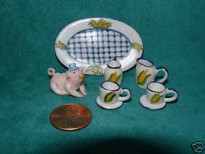 Pig & Corn on the Cob Porcelain Tea Set 1:12 Scale  