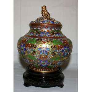  7 1/2 Beijing Cloisonne Cremation Urn Hong Kong Gold with 