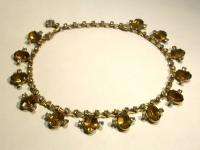 Vintage DENBE 15.5 Rhinestone Necklace Amber Crystal ESTATE  