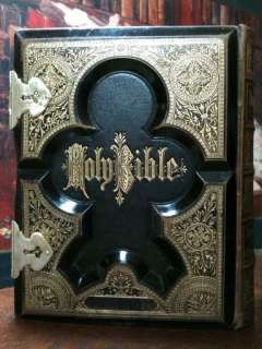 ANTIQUE FAMILY HOLY BIBLE CLASP UNMARKED GUSTAVE DORE STEEL ORIGINAL 