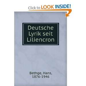 Deutsche Lyrik seit Liliencron Hans, 1876 1946 Bethge  