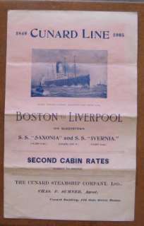   IVERNIA (Cunard) VERY RARE 1905 Second Cabin DECK PLANS & Rates  