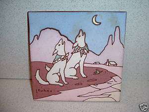 EARTHTONES Art Tile Trivet 6  2 Coyotes by Leone Kuhne  