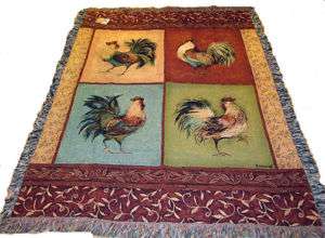   To Crow About ~ Roosters Tapestry Afghan Throw ~ for Cracker Barrel
