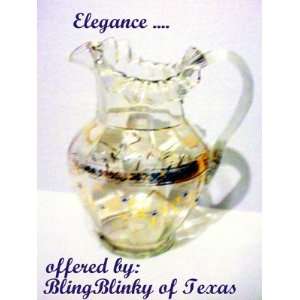   Trim Pitcher Ribbed Handle crystal clear Glass Flowers Art Southern