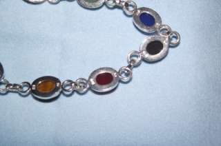 Vintage Pure Sterling Silver Scarab Bracelet Genuine Stones New Signed 