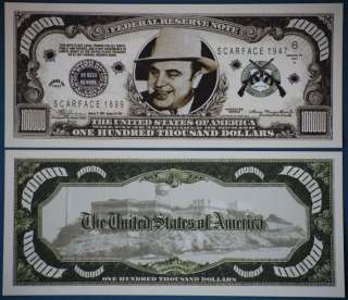Scarface Al Capone Scar Face Dollar Bill PLUS HOLDER  