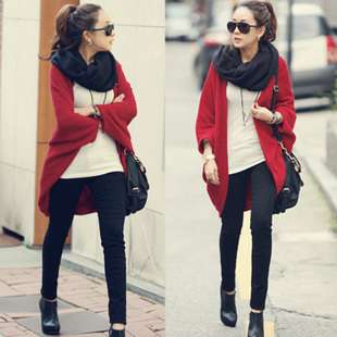Red women knit cardigan casual top sweaters batwing sc2  
