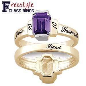   : Ladies 18K Gold over Sterling Emerald cut Stone Class Ring: Jewelry