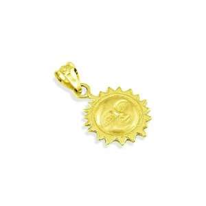    Solid 14k Yellow Gold Sun Face Lucky Charm Pendant: Jewelry