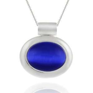   Silver Bold polished Dark Blue Cats Eye Slide/Pendant: Jewelry