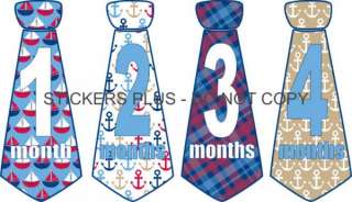 Monthly Baby Onesie Stickers Boy Nautical Boat Neck Tie  