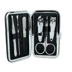    Black Faux Leather 6pcs Stainless Steel Manicure Set Jewelry