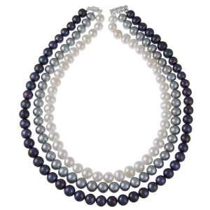  DaVonna White/ Grey/ Black FW Pearl Tri stand Necklace (9 
