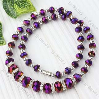 Dark Purple Crystal Glass Rondelle Bead Necklace Faceted Jewelry 