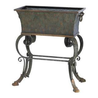 Rustic Rectangular Hammered Iron Planter on Stand  