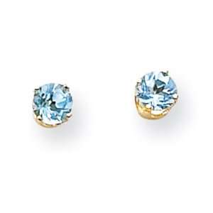  14k Gold 4mm December/Blue Topaz Post Earrings: Jewelry