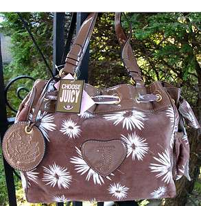 JUICY COUTURE Puddle Brown Daisy DayDreamer Velour Drawstring Tote Bag 
