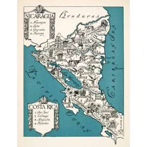   Map Nicaragua Managua   Original In Text Lithograph: Home & Kitchen
