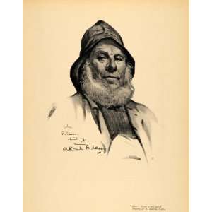   Drawing Fisherman Beard Art   Original Halftone Print