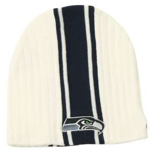   Seahawks Center Stripe Winter Knit Beanie   White: Sports & Outdoors