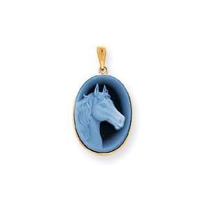  14k Yellow Gold Horse Head Agate Cameo Pendant: Jewelry