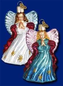 BLUE ANGELIC DEVOTION OLD WORLD CHRISTMAS GLASS ORNAMENT 10173